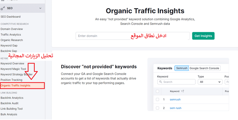 شرح Organic Traffic Insights