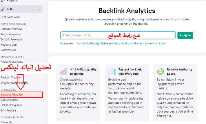 شرح Backlink Analytics